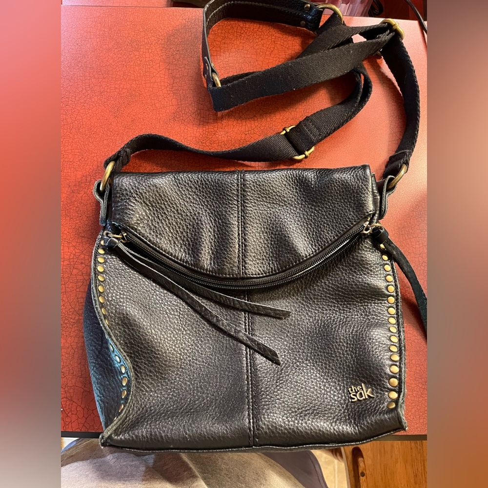 The Sak Black Crossbody Bag with Pebbled Leather and Silver Hardware
